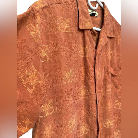 Mens Tommy Bahama Silk Shirt Size medium Sunset Orange Hibiscus - Picture 3 of 6